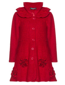 Nostalgia Wool coat with floral appliqués Red