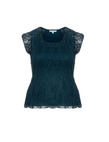 Chesca Pleated pearl lace top Petrol