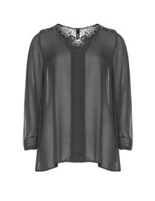 Yppig Blouse with crocheted detail Anthracite / Transparent