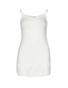 Zizzi Elastic strappy top with lace Cream