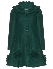 Nostalgia Wool coat with floral appliqués Dark-Green