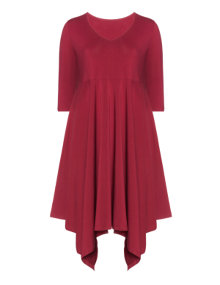 Isolde Roth Cotton dress with handkerchief hem Bordeaux-Red
