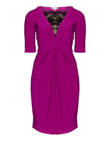 Kiyonna Gathers and lace midi dress Berry-Purple / Black