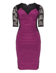 Kiyonna Sweetheart neckline lace dress  Berry-Purple / Black