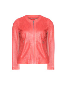 Open End Perforated leather jacket Coral-Orange