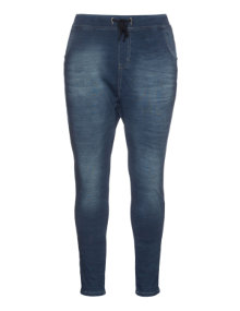 Zizzi Jeans-look cotton slip-on trousers Blue
