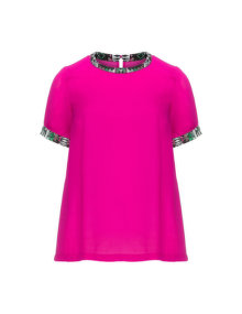 Manon Baptiste Contrast trim chiffon T-shirt Pink / Versicolour