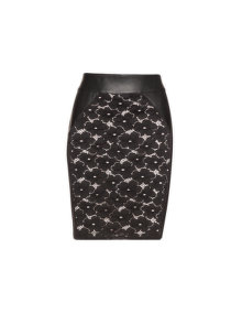 Carmakoma Lace and faux leather pencil skirt Black / Pink