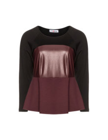 Maxima Faux leather jersey top Bordeaux-Red / Black