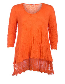 Lauren Vidal Crinkle-look shirt with lace Orange