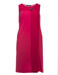Elena Miro Straight-cut chiffon dress with broach Red