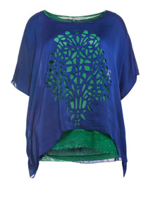 Mat 2-in-1 look tunic with eyelet pattern Blue / Green