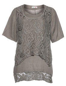 Nostalgia 2-in-1 look linen tunic Taupe-Grey