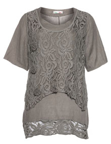 Nostalgia 2-in-1 look linen tunic in Taupe-Grey Nostalgia 2-in-1 look linen tunic Taupe-Grey