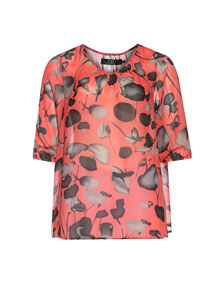 Zay Loose tunic with allover pattern in Coral-Orange / Black Zay Loose tunic with allover pattern Coral-Orange / Black
