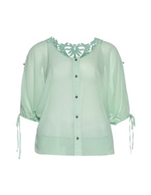 Zay Chiffon blouse with crocheted trim Mint / Transparent