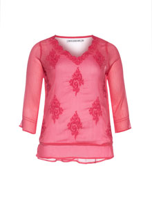 Studio Chiffon tunic with ornamental embroidery Coral-Orange