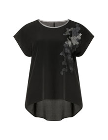 Veto Printed shirt with high-low hem Black / Grey