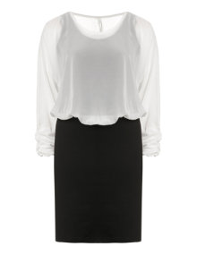 Zizzi Dress in 2-in-1 look in White / Black Zizzi Dress in 2-in-1 look White / Black
