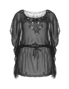 Que Chiffon top with lace Black / Transparent