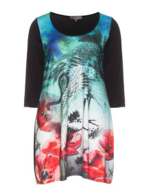 Exelle Jersey shirt with satin front and print Black / Versicolour