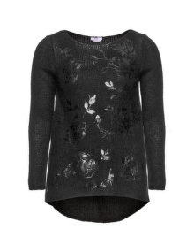 Persona Rough-knit rose print sweater Black