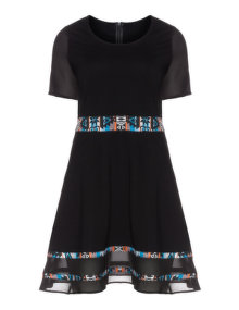 Manon Baptiste Aztec detail dress Black / Versicolour
