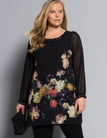 Yoek Embellished chiffon tunic Black / Versicolour