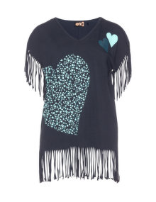 Aprico Cotton top with fringes Dark-Blue / Mint
