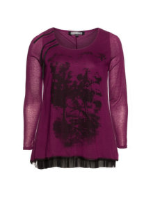 Mellem 2-layer long sleeve A-line top Purple / Black