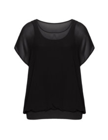 Zizzi Chiffon stretch hem top Black