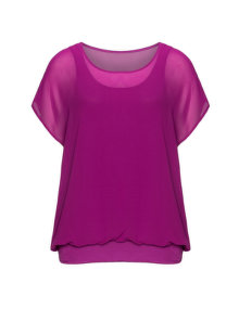 Zizzi Chiffon stretch hem top Purple