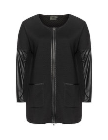 Veto Faux leather inserted cotton jacket Black