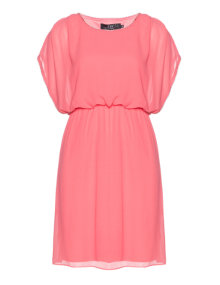 Zay Waist accentuating chiffon dress Coral-Orange