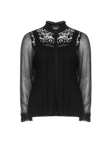 Carmakoma Transparent blouse with crochet ornament Black / Transparent