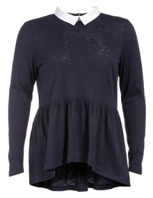 Manon Baptiste Cotton Peter Pan collar blouse Dark-Blue / White