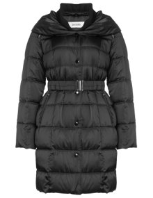 Persona Quilted coat with waist belt Black