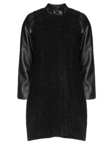 Studio Short coat with leather-look sleeves Black