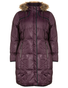 Zizzi Down coat with hood Dark-Purple