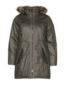 Zizzi Parka with detachable fur studding Khaki-Green