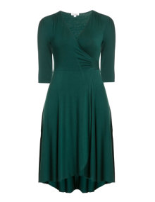 Kiyonna Wrap dress with high-low hem Green