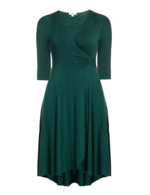 Kiyonna Wrap dress with high-low hem Green