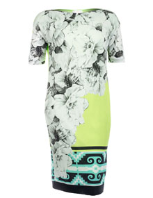 Roberto Cavalli White Floral-print calf-length dress Light-Green / Versicolour