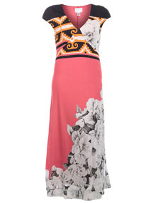 Roberto Cavalli White Pattern-mix maxi dress Coral-Orange / Versicolour