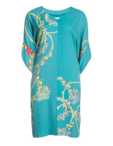 Roberto Cavalli White Printed dress with kimono sleeves Turquoise / Versicolour