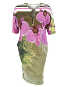 Roberto Cavalli White Tropical print dress with ties Olive-Green / Lilac