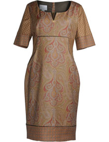 Roberto Cavalli White Wool dress with paisley pattern Camel / Bordeaux-Red