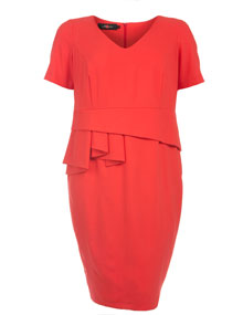 Sallie Sahne Shift dress with flounce detailing Coral-Orange
