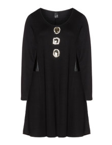 Yoek A-line dress with decoration Black