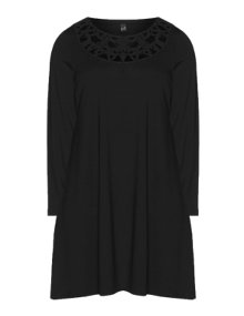 Yoek Dress with chiffon ornaments  Black